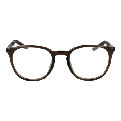 Eyeglasses Frames by Nike for unisex in metal beige showcases a reflective silhouette, artfully incorporating a sophisticated brown coloured frame with a distinct full-frame frame design.