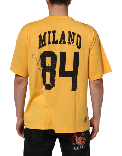 Dolce & Gabbana Men's Regular Fit Short-Sleeve Crew Neck Cotton T-Shirt - Yellow Patterned Floral Print