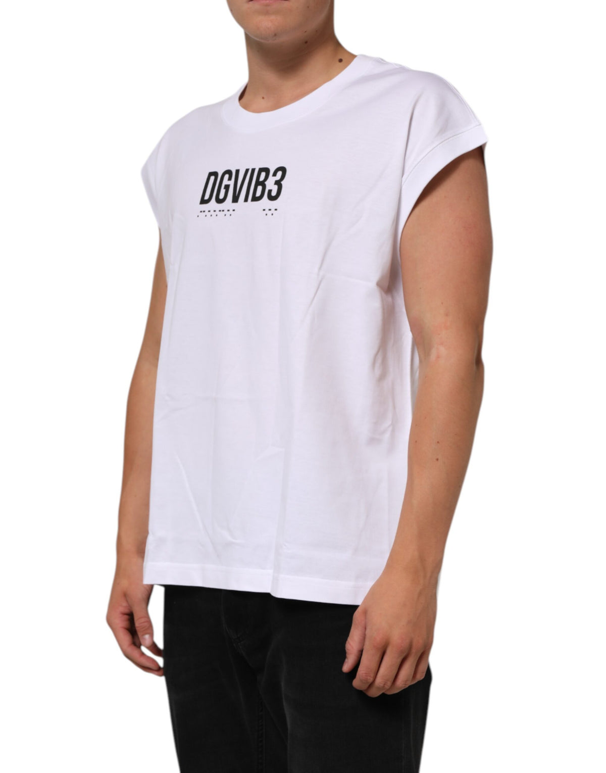 Dolce & Gabbana Men's Regular Fit Cotton Tank Top - White Patterned Print