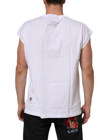 Dolce & Gabbana Men's Regular Fit Cotton Tank Top - White Patterned Print