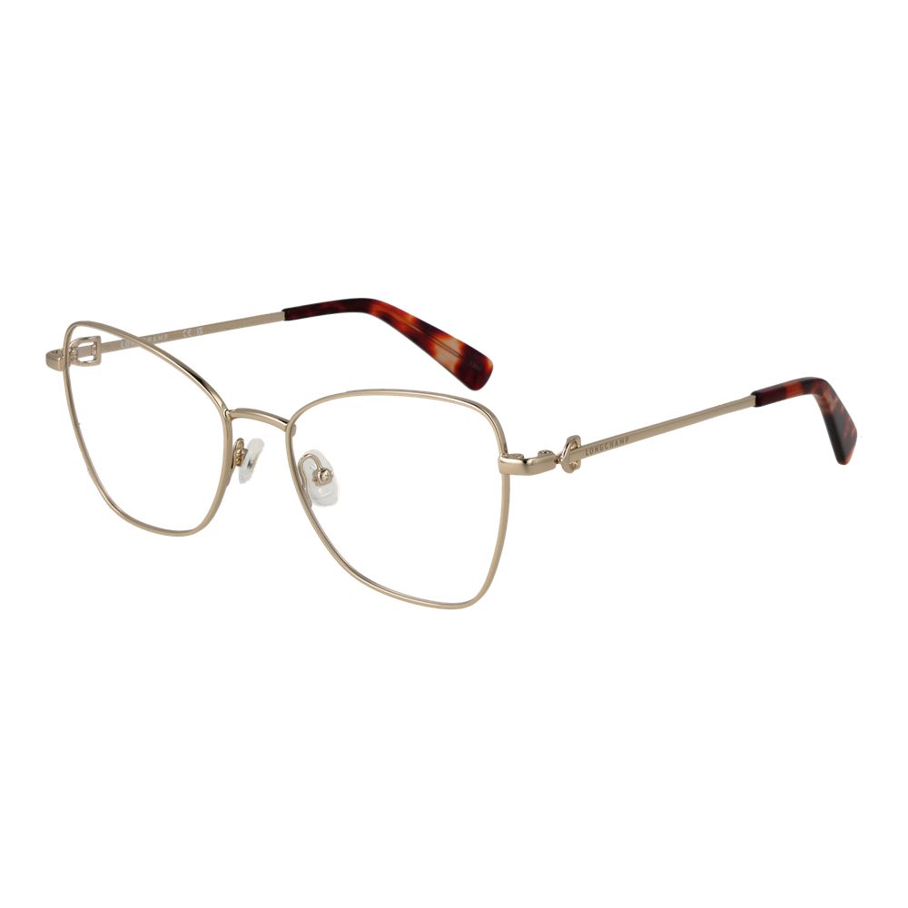 Eyeglasses Frames by Longchamp for women in metal gold features an refined silhouette, showcasing the refined gold coloured frame and sophisticated full-frame frame design.