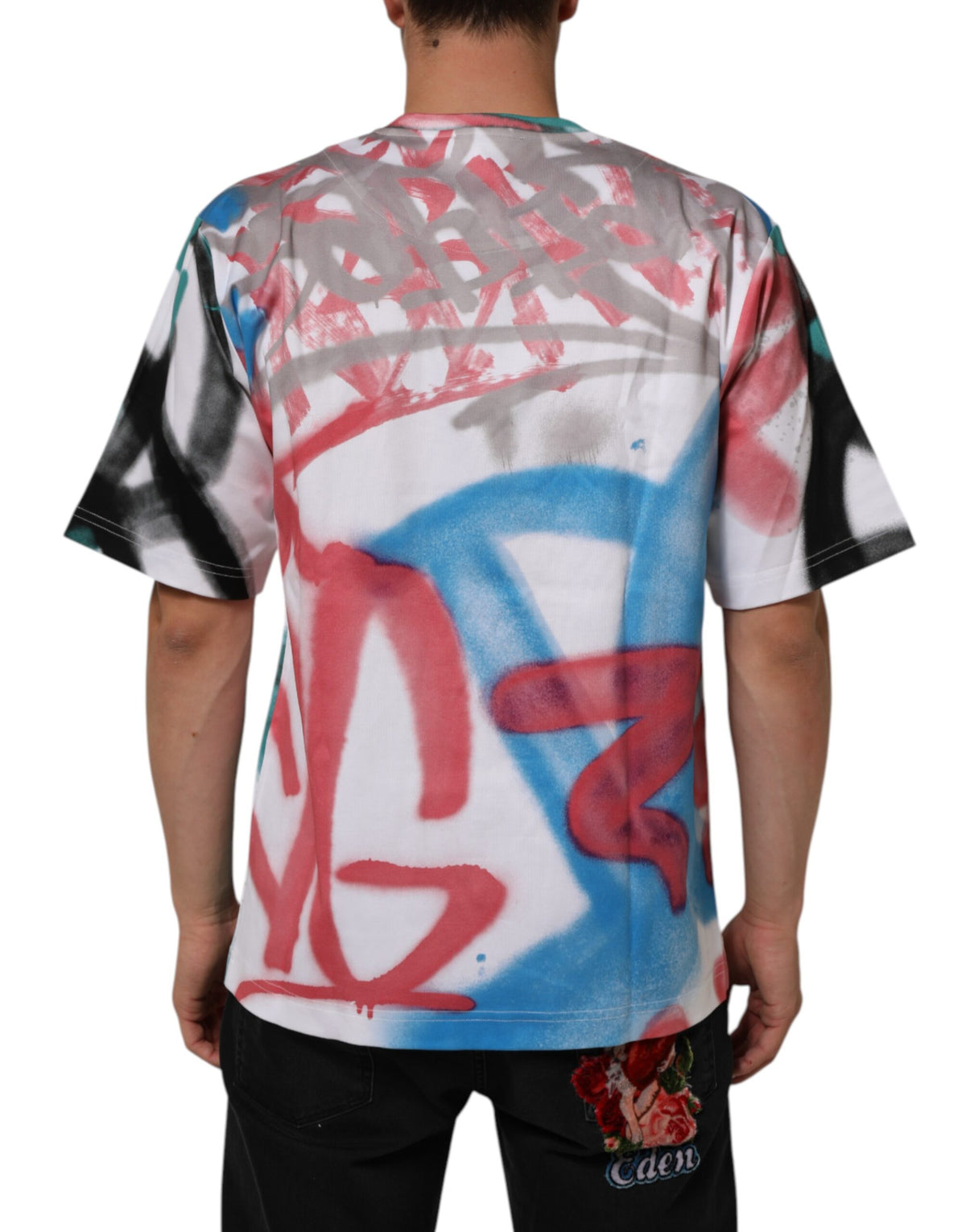 Dolce & Gabbana Men's Regular Fit Short-Sleeve Crew Neck Cotton T-Shirt - White Patterned Print