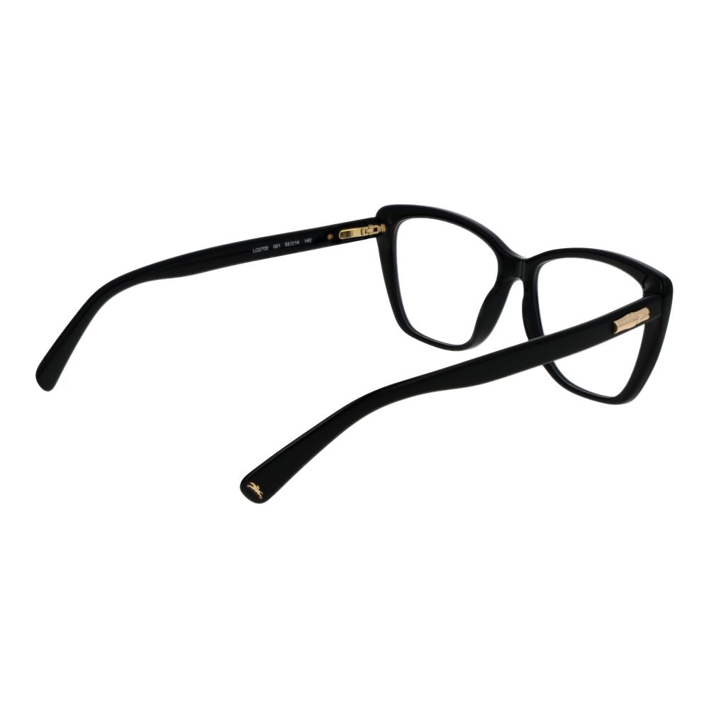 Eyeglasses Frames by Longchamp for women in acetate black showcases a reflective silhouette, artfully incorporating a sophisticated black coloured frame with a distinct full-frame frame design.