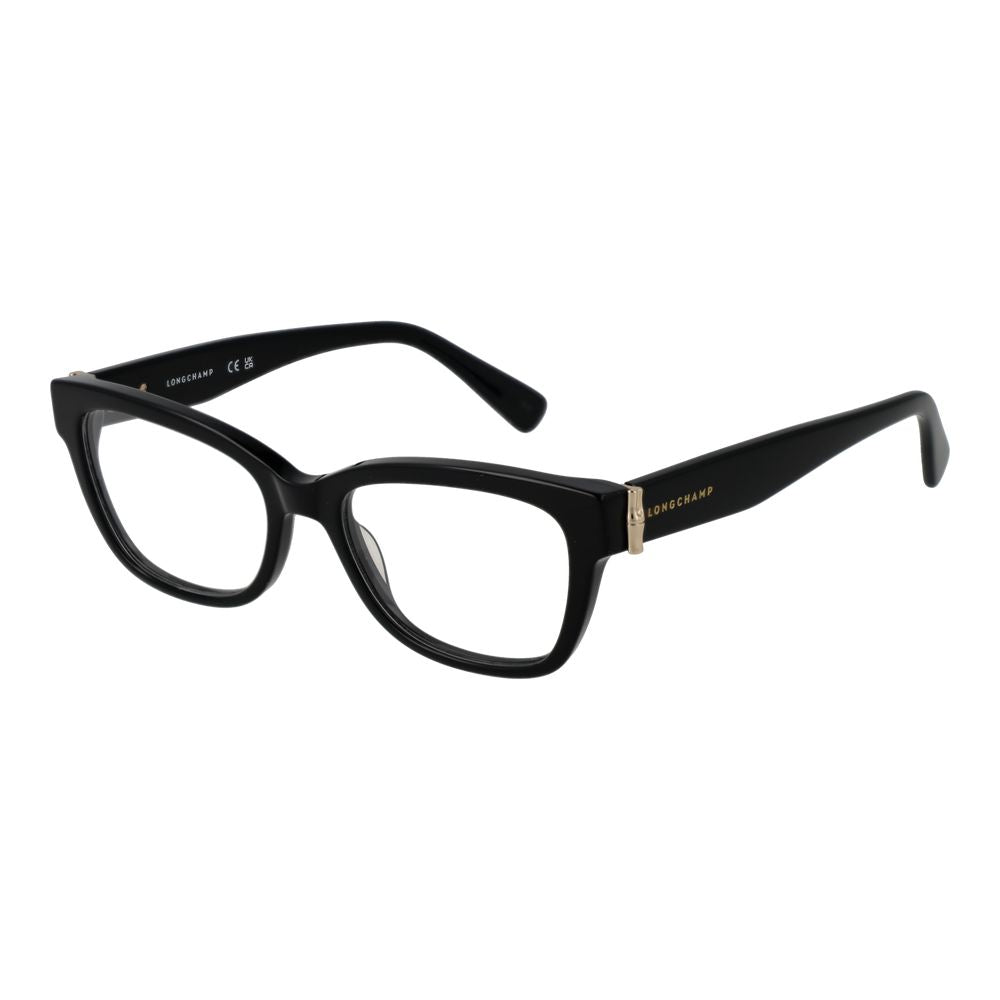 Eyeglasses Frames by Longchamp for women in acetate black features a refined silhouette, showcasing a refined black coloured frame and full-frame frame design for a sophisticated, premium look.