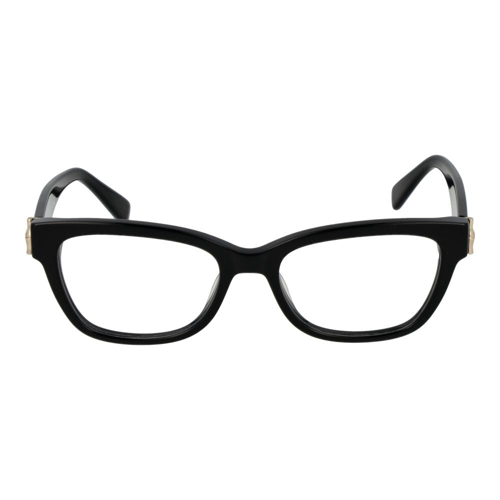 Eyeglasses Frames by Longchamp for women in acetate black showcases a reflective silhouette, artfully incorporating a sophisticated black coloured frame with a distinct full-frame frame design.