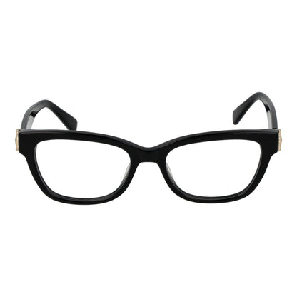 Eyeglasses Frames by Longchamp for women in acetate black showcases a reflective silhouette, artfully incorporating a sophisticated black coloured frame with a distinct full-frame frame design.