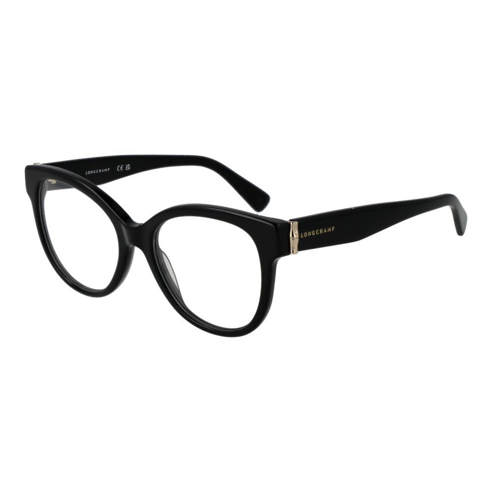 Eyeglasses Frames by Longchamp for women in acetate black features an refined silhouette, showcasing the refined black coloured frame and sophisticated full-frame frame design.