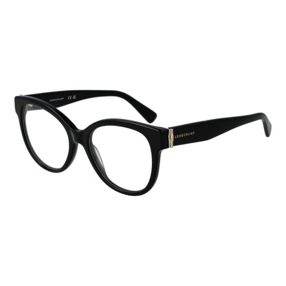 Eyeglasses Frames by Longchamp for women in acetate black features an refined silhouette, showcasing the refined black coloured frame and sophisticated full-frame frame design.