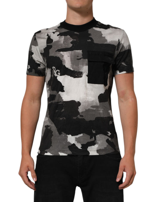 Dolce & Gabbana Men's Regular Fit Short-Sleeve Crew Neck Nylon Cotton T-Shirt - Multicolor Patterned Camouflage Print