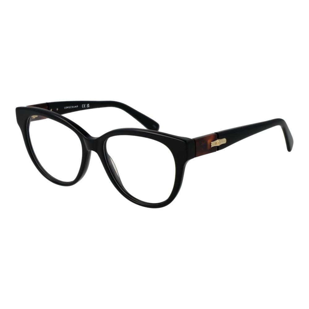 Eyeglasses Frames by Longchamp for women in acetate black features a refined silhouette, showcasing a refined black coloured frame and full-frame frame design for a sophisticated, premium look.