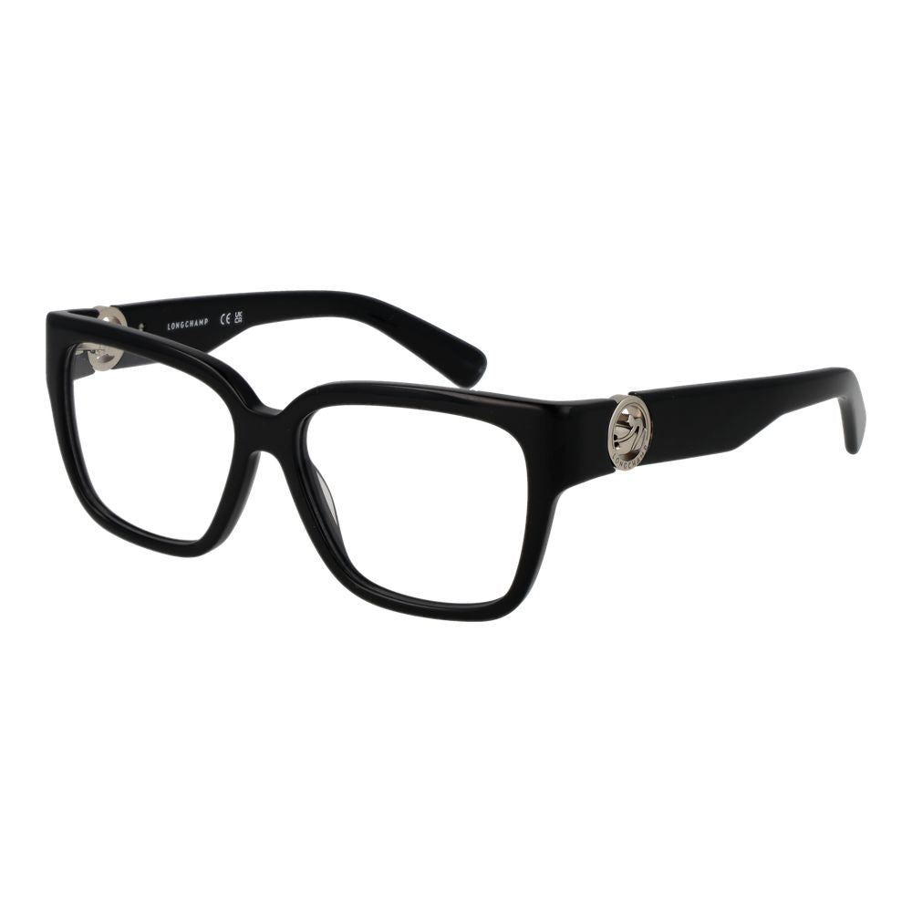 Eyeglasses Frames by Longchamp for women in acetate black features an refined silhouette, showcasing a sophisticated black coloured frame and refined full-frame frame design for a refined look.