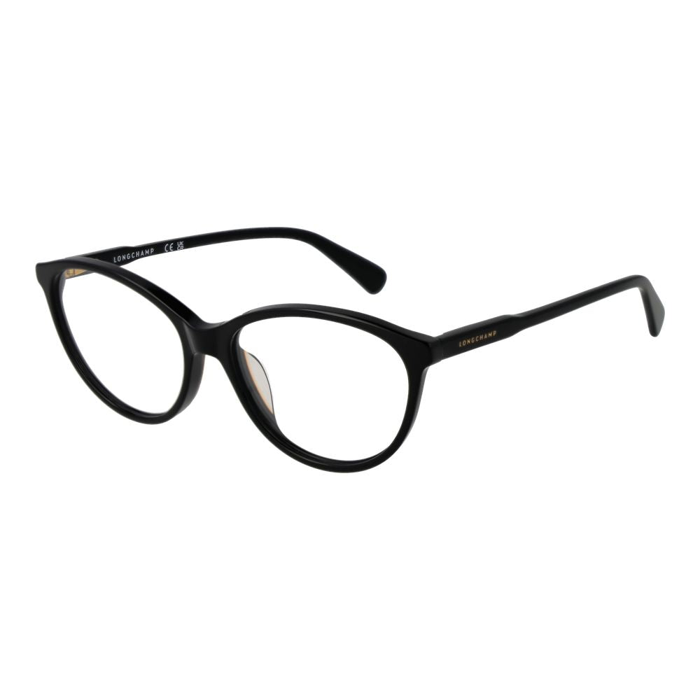 Eyeglasses Frames by Longchamp for women in acetate black features a refined silhouette, showcasing a refined black coloured frame and full-frame frame design for a sophisticated, premium look.