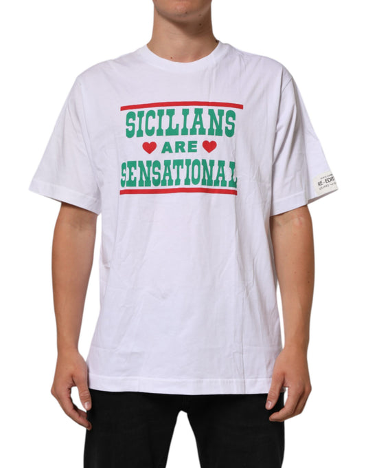 T-Shirt by Dolce & Gabbana for men in cotton white, patterned & print features an edgy silhouette, meticulously detailed with a sophisticated short-sleeve and crew neckline for a truly edgy finish.