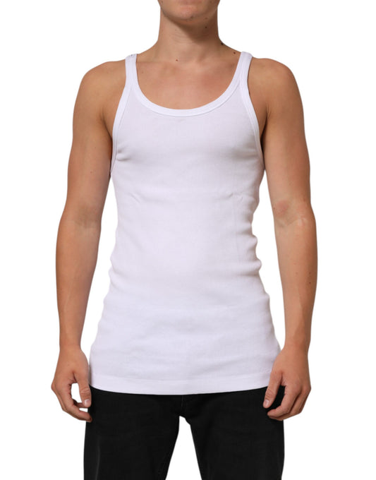 Tank Top by Dolce & Gabbana for men in cotton white showcases a meticulous silhouette, artfully finished with a meticulous round neckline and sleeveless for a sophisticated, meticulous look.