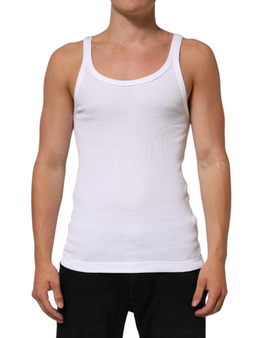 Tank Top by Dolce & Gabbana for men in cotton white showcases a sublime silhouette, with sleeveless and round neckline details for a sublime finish.