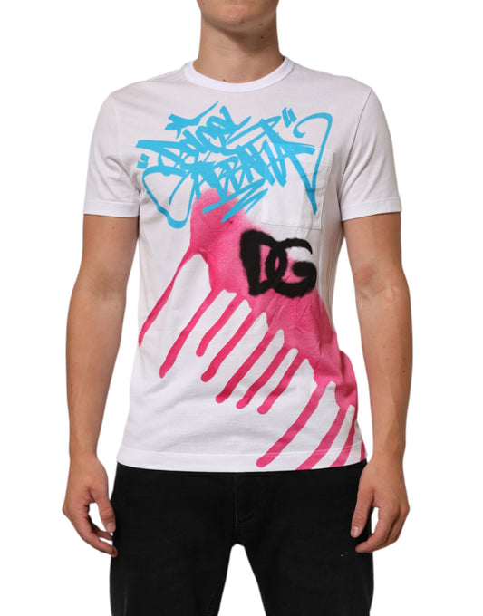 T-Shirt by Dolce & Gabbana for men in cotton white, patterned & print features an on trend silhouette, perfectly showcasing a on trend short-sleeve and crew neckline for an elevated aesthetic.