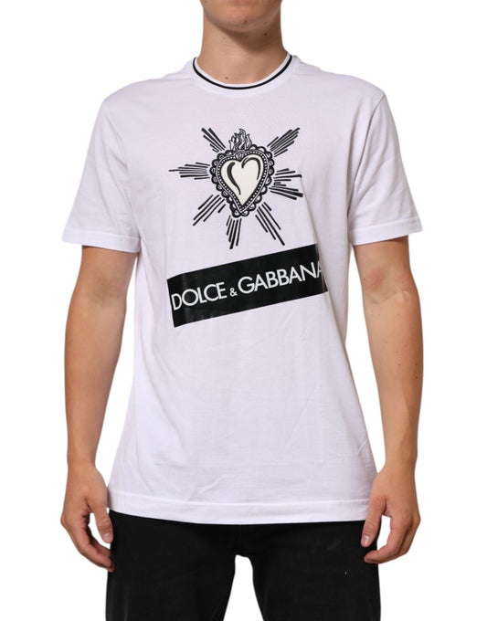 T-Shirt by Dolce & Gabbana for men in cotton white & patterned showcases a unassuming silhouette, artfully detailed with a refined crew neckline and unassuming short-sleeve for a sophisticated, contemporary look.