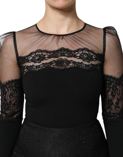Dolce & Gabbana Women's Sheath Cocktail Long-Sleeve Nylon Polyester Cotton & Silk Midi Dress - Black Signature