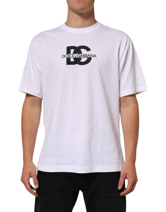 T-Shirt by Dolce & Gabbana for men in cotton white, patterned, signature & print showcases a fashionable silhouette, elegantly detailed with a fashionable short-sleeve and crew neckline for a sophisticated, high-fashion look.