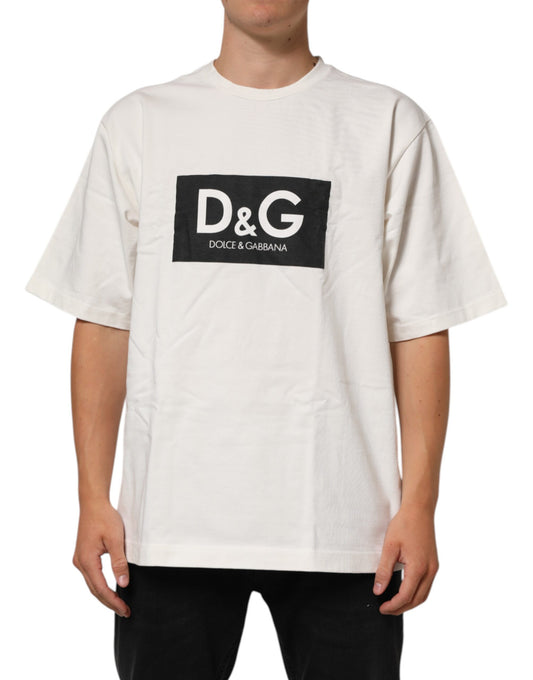 Dolce & Gabbana Men's Regular Fit Short-Sleeve Crew Neck Cotton T-Shirt - White Patterned Signature Print