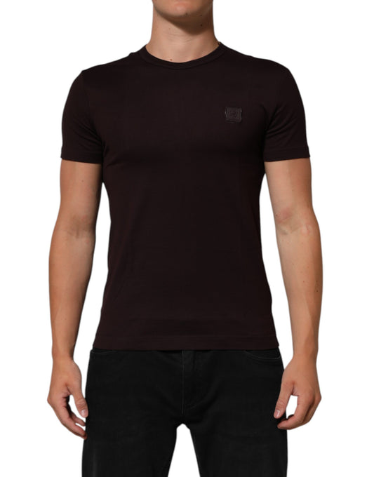 T-Shirt by Dolce & Gabbana for men in cotton brown & signature showcases a fashionable silhouette, elegantly detailed with a fashionable short-sleeve and crew neckline for a sophisticated, high-fashion look.