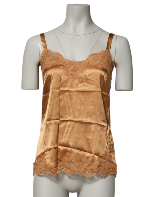 Tank Top by Dolce & Gabbana for women in cotton silk satin & lace brown & floral showcases a sumptuous silhouette, artfully detailed with a sumptuous and sleeveless for a truly sumptuous finish.
