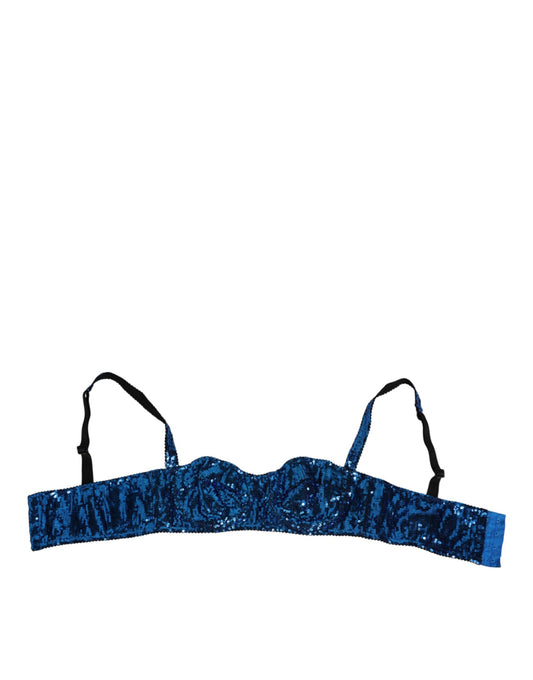 Bra by Dolce & Gabbana for women in nylon silk & sequins blue features an chic silhouette, showcasing the chic design of the Women's Nylon Silk & Sequins Bra collection with a sophisticated and chic fit.