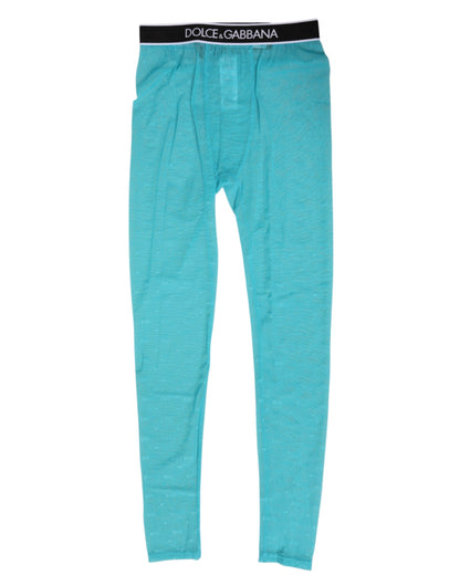 Dolce & Gabbana Women's Leggings Mid Rise Nylon Polyamide & Lace Activewear - Light Blue