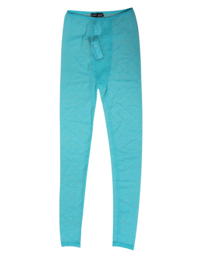 Dolce & Gabbana Women's Leggings Mid Rise Nylon Lace & Elastane Activewear - Light Blue
