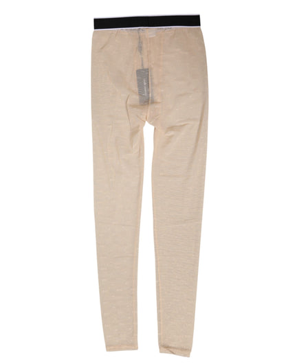 Dolce & Gabbana Beige Nylon Logo Lace Leggings Pants Underwear