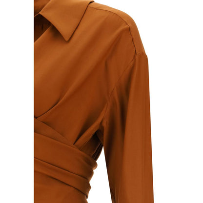 Shirt by GAUGE81 for women in silk brown & signature, featuring a nuanced and nuanced for a sophisticated finish.