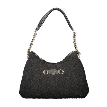 Shoulder Handbag by Guess Jeans for women in polyester black features an refined silhouette, showcasing a secure zipper, ample document-holder & internal-pockets, and versatile shoulder-strap & handle for a sophisticated refined aesthetic.