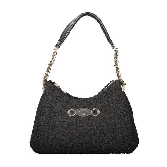 Shoulder Handbag by Guess Jeans for women in polyester black features an refined silhouette, showcasing a secure zipper, ample document-holder & internal-pockets, and versatile shoulder-strap & handle for a sophisticated refined aesthetic.