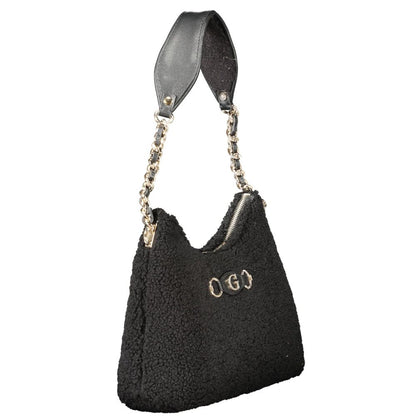Shoulder Handbag by Guess Jeans for women in polyester black features a signature silhouette, showcasing a secure zipper and signature document-holder & internal-pockets with versatile shoulder-strap & handle for a sophisticated look.