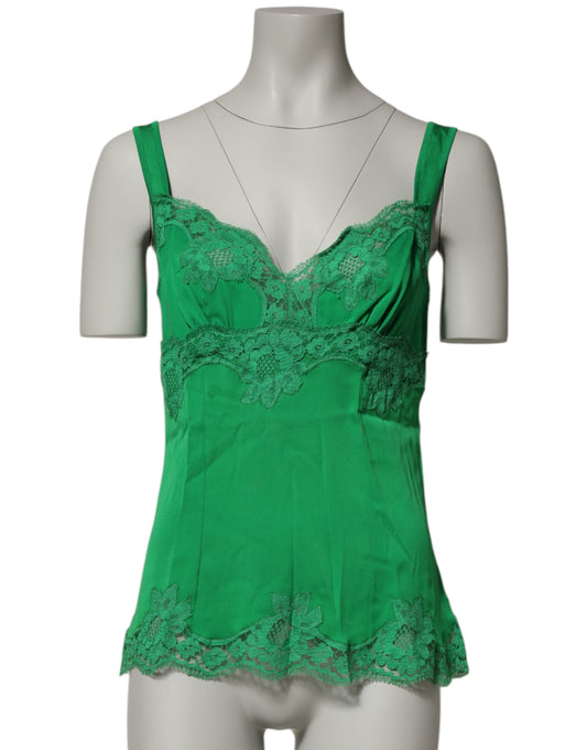 Dolce & Gabbana Women's Elastane Lace & Silk Pajamas - Green Floral Signature