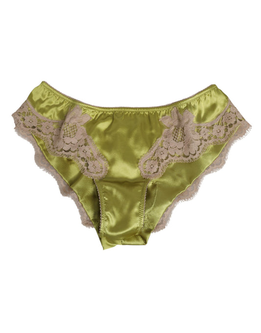 Underpants Briefs by Dolce & Gabbana for women in cotton lace satin & silk green & floral features an sultry silhouette, showcasing a sultry fit from the Women's Cotton Lace Satin & Silk Underpants Briefs collection.