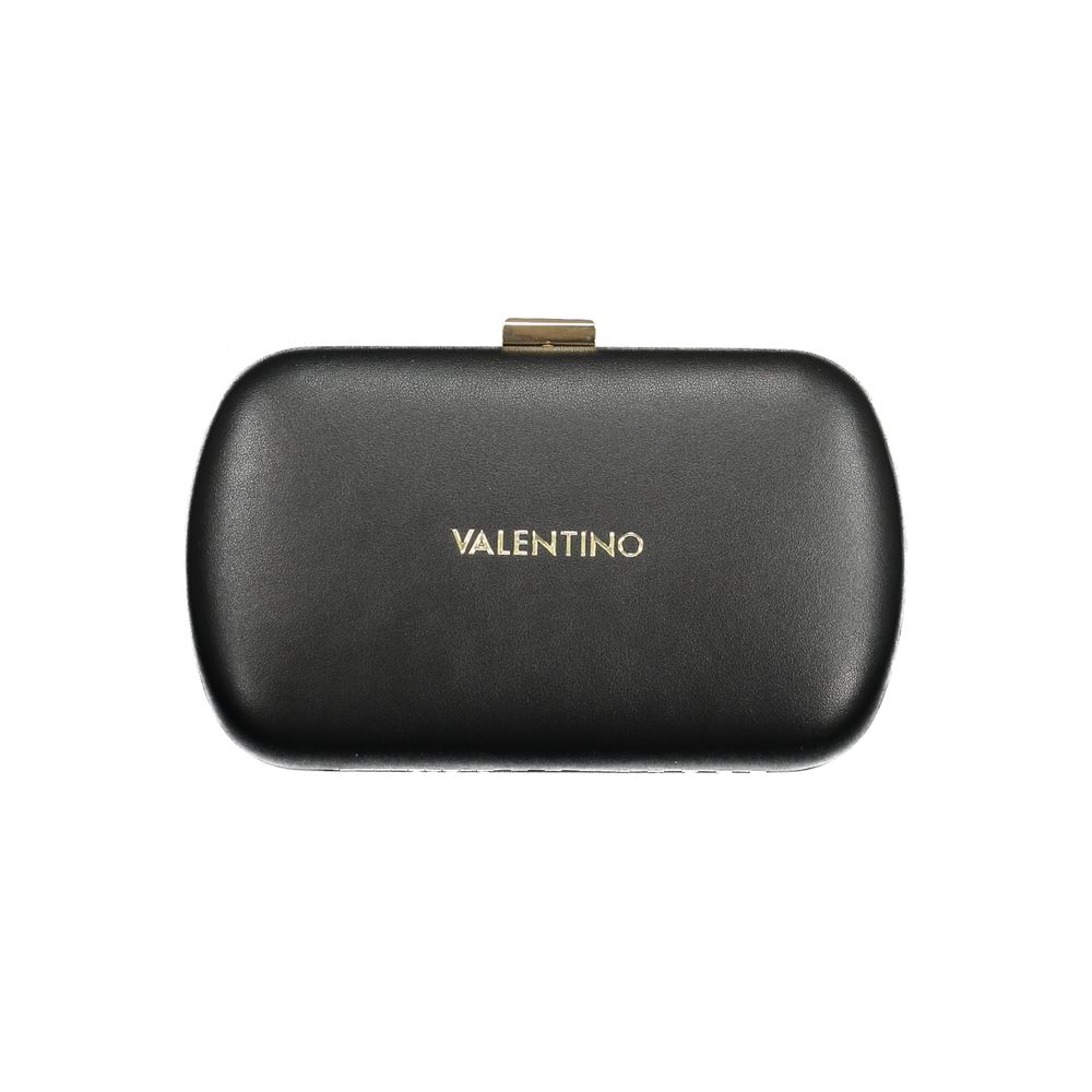 Evening Clutch Handbag by Mario Valentino for women in polyethylene black & signature features a statuesque silhouette, showcasing a secure snap and organized with versatile shoulder-strap for statuesque evening wear.