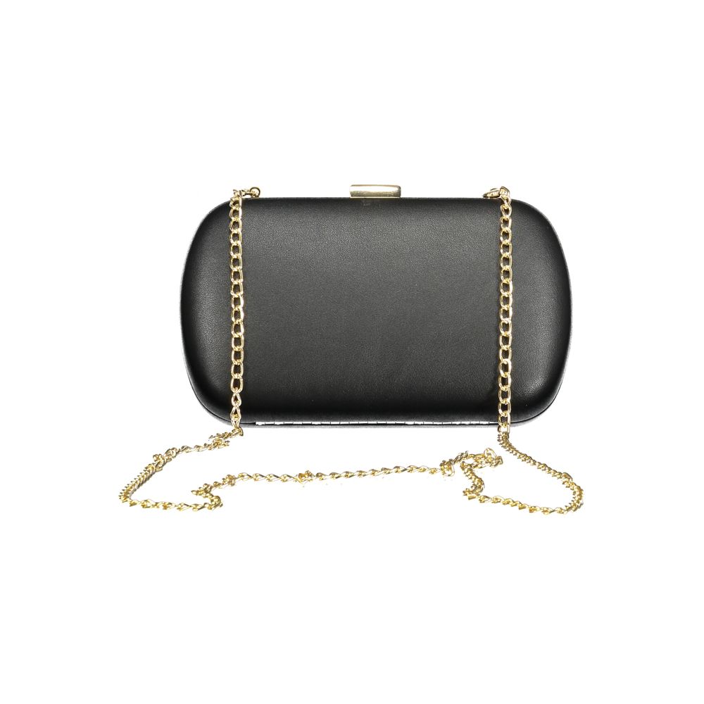 Evening Clutch Handbag by Mario Valentino for women in polyethylene black & signature features a sculptural silhouette with a secure snap, organized , and versatile shoulder-strap for a sculptural finish.