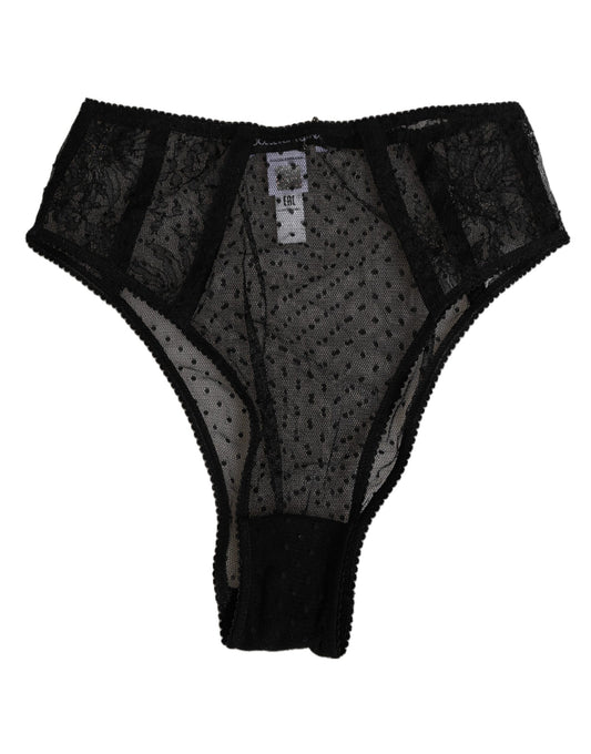 Underpants Briefs by Dolce & Gabbana for women in lace mesh polyamide & viscose black features an sultry silhouette, showcasing a sultry fit from the Women's High Rise Lace Mesh Polyamide & Viscose Underpants Briefs collection.