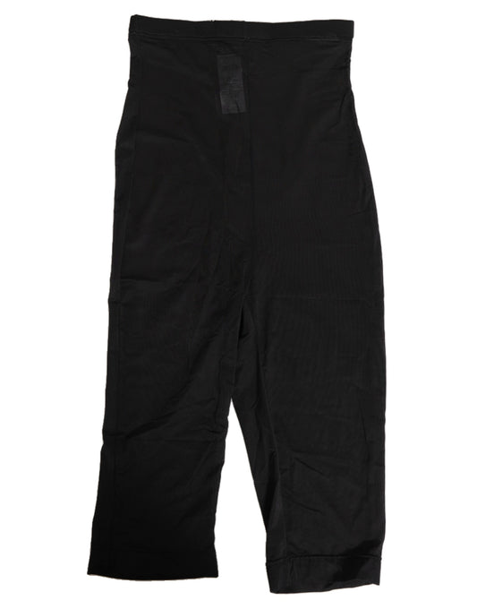 Trousers by Dolce & Gabbana for women in stretch polyamide black & signature features a sculptural silhouette, showcasing a sculptural capri & cropped and capri cropped with a sophisticated high rise for a sculptural finish.