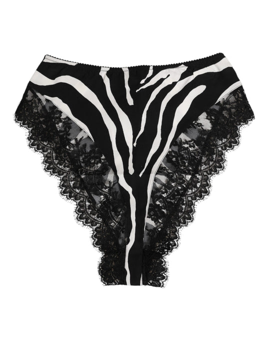 Panties by Dolce & Gabbana for women in polyamide lace cotton & silk and black, zebra & print showcases a discreet silhouette as Women's High Rise Polyamide Lace Cotton & Silk Panties, designed for a flawless and comfortable fit.