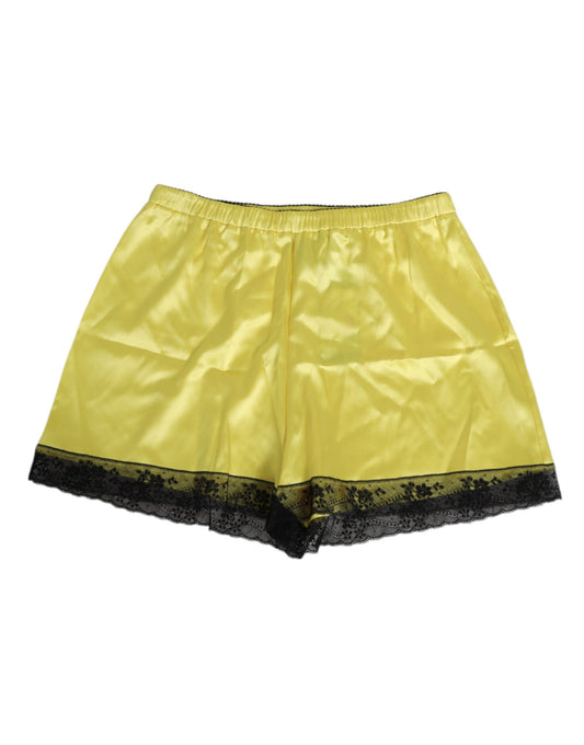 Boyshorts by Dolce & Gabbana for women in polyamide silk satin & cotton yellow & signature features an contemporary silhouette, showcasing a sophisticated Women's Mid Rise Polyamide Silk Satin & Cotton Boyshorts design with an contemporary cut for a premium look.
