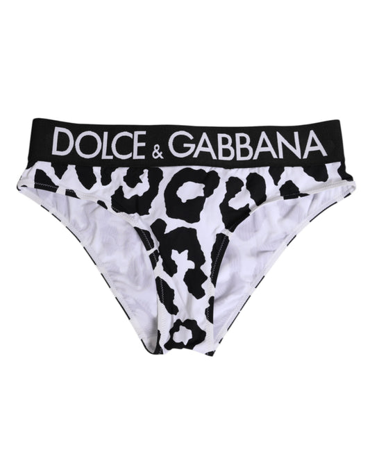 Underpants Briefs by Dolce & Gabbana for women in stretch nylon black, white, leopard-print, signature & print features an sultry silhouette, showcasing a sultry fit from the Women's High Rise Stretch Nylon Underpants Briefs collection.
