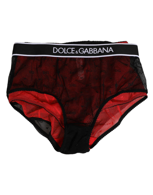 Panties by Dolce & Gabbana for women in stretch nylon black, red & signature features a flawless silhouette that elegantly showcases the flawless design of the Women's High Rise Stretch Nylon Panties.