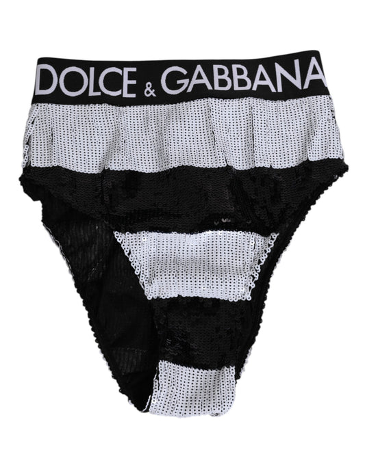 Underpants Briefs by Dolce & Gabbana for women in polyamide polyester & sequins black, white & signature features an chic silhouette from the Women's High Rise Polyamide Polyester & Sequins Underpants Briefs collection, showcasing a chic fit and sophisticated style for an elevated look.