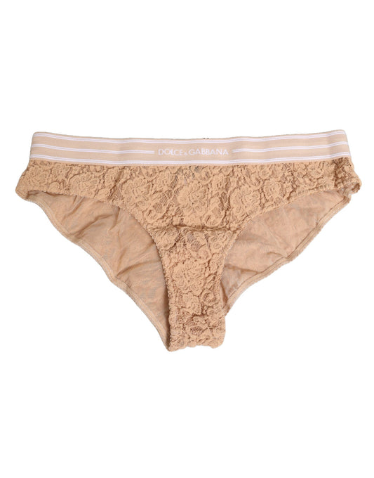 Underpants Briefs by Dolce & Gabbana for women in polyamide nylon & lace beige features an bespeak silhouette, showcasing the sophisticated Women's High Rise Polyamide Nylon & Lace Underpants Briefs design with an bespeak finish.