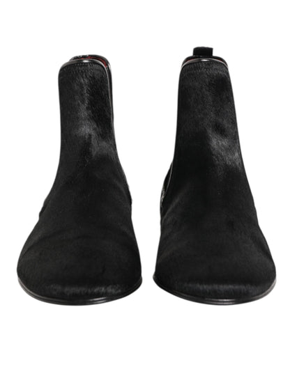 Dolce & Gabbana Men's Plush Calf Leather & Fur Ankle Chelsea Boots - Black