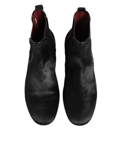 Dolce & Gabbana Men's Plush Calf Leather & Fur Ankle Chelsea Boots - Black