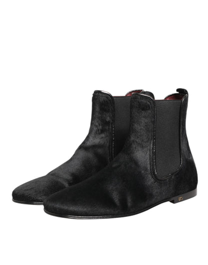 Dolce & Gabbana Men's Plush Calf Leather & Fur Ankle Chelsea Boots - Black