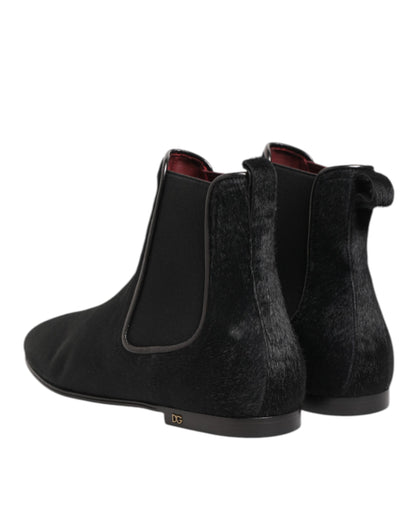 Dolce & Gabbana Men's Plush Calf Leather & Fur Ankle Chelsea Boots - Black